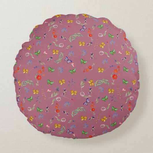 ロマンチックな野パターン(の模様が)ある花 ラウンドクッション (正面)