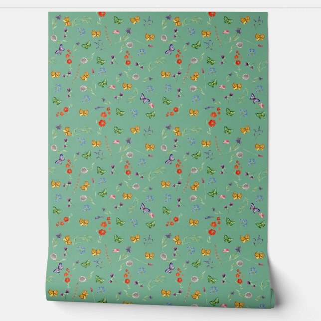 ロマンチックな野パターン（の模様が）ある花 壁紙 (ほどく)