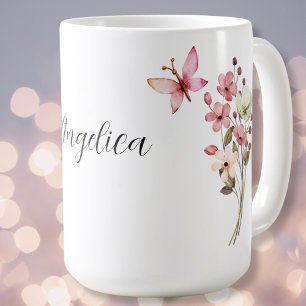 ロマンチックな野生の花、トンボ、蝶の名前 コーヒーマグカップ