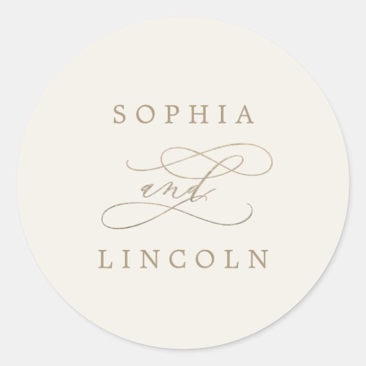 ロマンチックな金ゴールドとアイボリー結婚の封筒用シール ラウンドシール (正面)