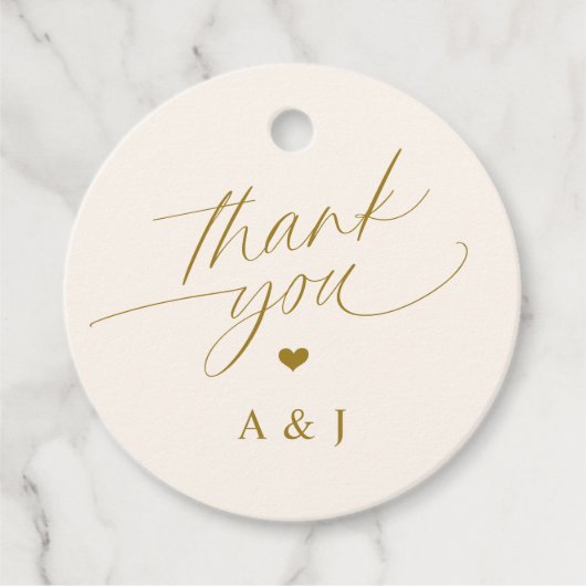 ロマンチックな金ゴールドとアイボリー結婚クリームありがとう フェイバータグ (正面)
