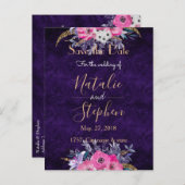 ロマンチックな金ゴールドとパープル結婚フローラのコレクション 案内ポストカード (正面/裏面)