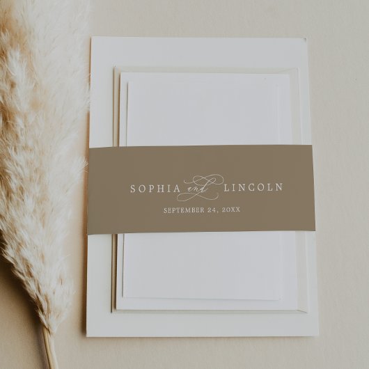 ロマンチックな金ゴールドと白い書道が栄え結婚る 招待状ベリーバンド