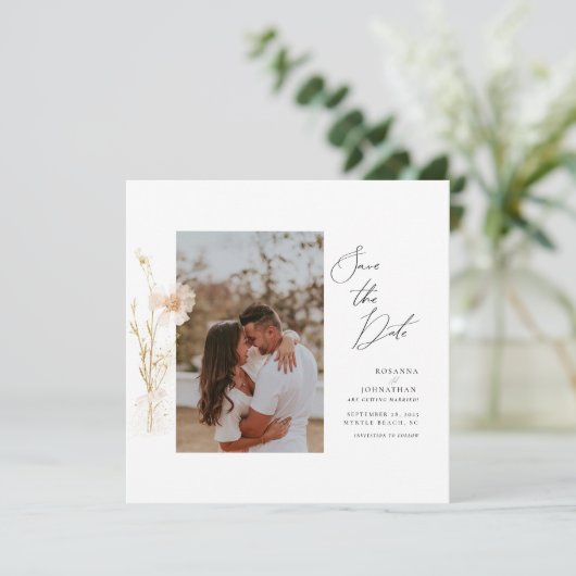 ロマンチックな金ゴールドと赤面押し花写真 招待状 (スタンド正面)