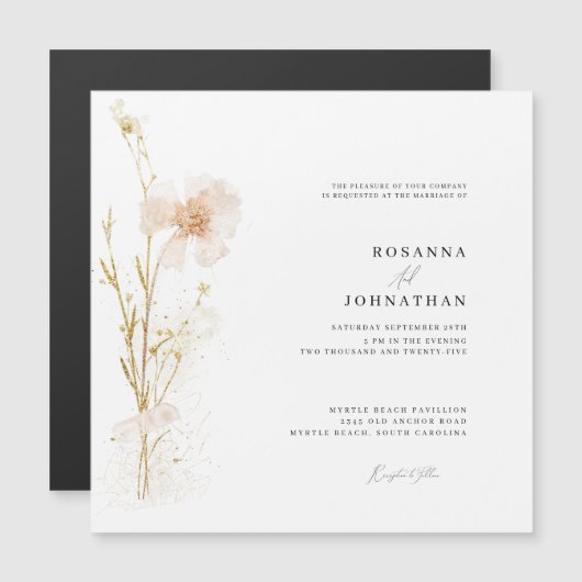 ロマンチックな金ゴールドと赤面押し花結婚の数 マグネット招待状 (正面/裏面)