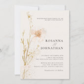 ロマンチックな金ゴールドと赤面押し花結婚の数 招待状 (正面)