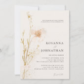 ロマンチックな金ゴールドと赤面押し花結婚の数 招待状 (正面)