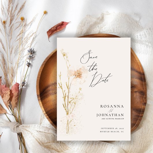 ロマンチックな金ゴールドと赤面押し花 セーブザデート