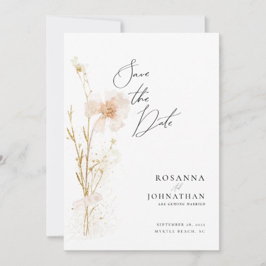 ロマンチックな金ゴールドと赤面押し花 セーブザデート (正面)