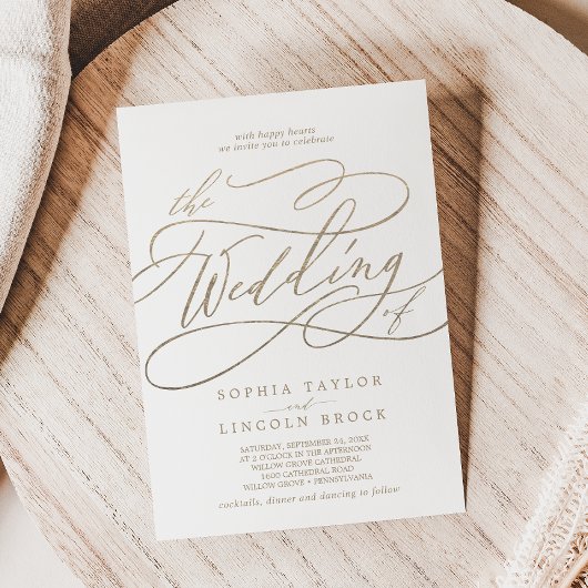 ロマンチックな金ゴールドの書結婚は~の魅力を引き立てる 招待状