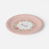 ロマンチックな金ゴールドの点々のあるなばら色の花のモノグラムのな名前 ペーパープレート (アングル)