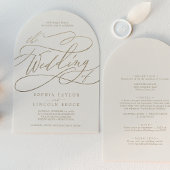 ロマンチックな金ゴールドアイボリーボホアーチオールインワン結婚ズ 招待状