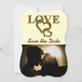 ロマンチックな金ゴールドインターロックハート、写真、レッドローズ 招待状