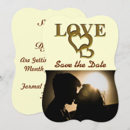 ロマンチックな金ゴールドインターロックハート、写真、レッドローズ 招待状