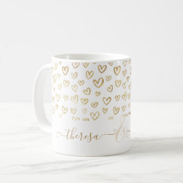 ロマンチックな金ゴールドカスタムハート名コーヒーマグ コーヒーマグカップ