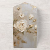 ロマンチックな金ゴールドクリームホワイトローズ オールインワン招待状 (外側)