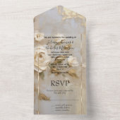 ロマンチックな金ゴールドクリームホワイトローズ オールインワン招待状 (内側)