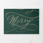 ロマンチックな金ゴールドグリーンメリークリスマス数々の写真 三つ折りクリスマスカード (カバー)