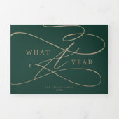 ロマンチックな金ゴールドグリーンWhat A Year 数々のPhoto 三つ折りクリスマスカード (カバー)