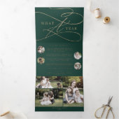 ロマンチックな金ゴールドグリーンWhat A Year 数々のPhoto 三つ折りクリスマスカード (内部)