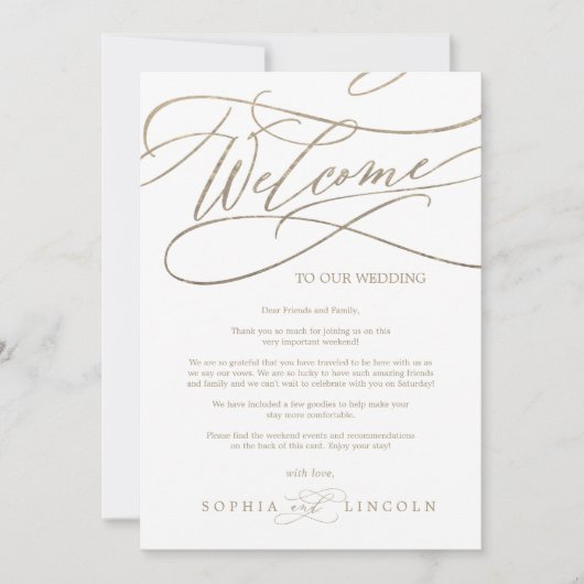 ロマンチックな金ゴールドスタイル名ようこそ旅程レター (正面)