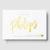 ロマンチックな金ゴールドハートの姓結婚は ゲストブック (正面)