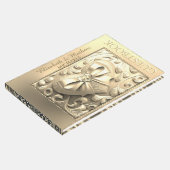 ロマンチックな金ゴールドハートサテンボウ ゲストブック (コーナー)