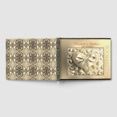 ロマンチックな金ゴールドハートサテンボウ ゲストブック (全面)