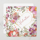 ロマンチックな金ゴールドハートフローラバレンタイン シーズンカード (正面/裏面)