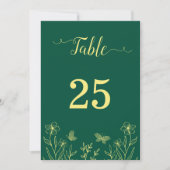 ロマンチックな金ゴールドフラワーエメラルドテーブルテーブル番号 招待状 (正面)