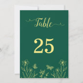ロマンチックな金ゴールドフラワーエメラルドテーブルテーブル番号 招待状 (裏面)