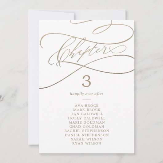 ロマンチックな金ゴールドブックチャプター座席表カード 招待状 (正面)