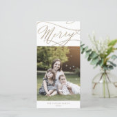 ロマンチックな金ゴールドメリークリスマスフォトファミリーニュース シーズンカード (スタンド正面)