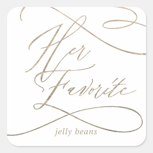 ロマンチックな金ゴールド書道お気に入りの彼女の好意 スクエアシール (正面)