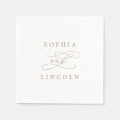 ロマンチックな金ゴールド書道が結婚花開くナプキン スタンダードカクテルナプキン (正面)