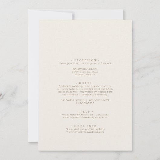 ロマンチックな金ゴールド書道アイボリー結婚すべて 招待状 (裏面)