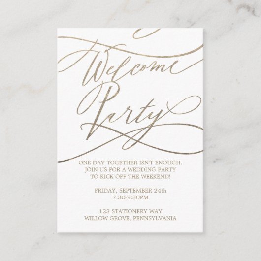 ロマンチックな金ゴールド書道ウェルカムパーティー エンクロージャーカード (正面)