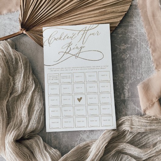 ロマンチックな金ゴールド書道カクテルアワービンゴゲーム チラシ