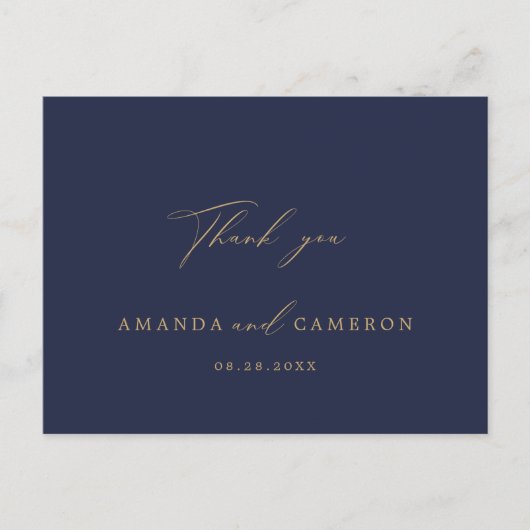 ロマンチックな金ゴールド書道ネイビーブルーありがとう ポストカード (正面)