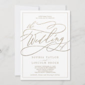 ロマンチックな金ゴールド書 |のフレーム結婚フレーム 招待状 (正面)