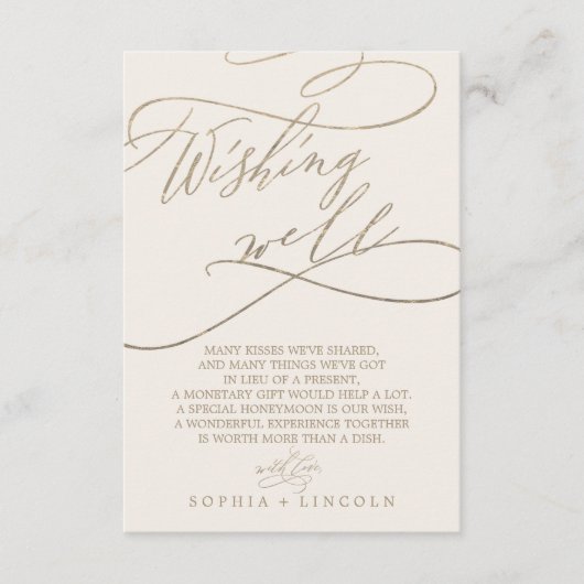 ロマンチックな金ゴールド書 |アイボリーの願い エンクロージャーカード (正面)