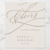 ロマンチックな金ゴールド書 |アイボリー応援結婚の ワインラベル (シングルラベル)