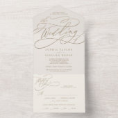 ロマンチックな金ゴールド書 |アイボリー結婚の内容 オールインワン招待状 (内側)