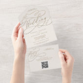 ロマンチックな金ゴールド書 |アイボリーQRコー結婚ド オールインワン招待状 (貼ってはがせる)