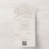ロマンチックな金ゴールド書 |アイボリーQRコー結婚ド オールインワン招待状 (内側)