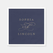 ロマンチックな金ゴールド書 |ネイビー結婚・フローリッシュ スタンダードカクテルナプキン (正面)