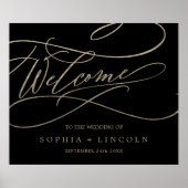 ロマンチックな金ゴールド書 |ブラックウェルカム結婚ズ ポスター (正面)