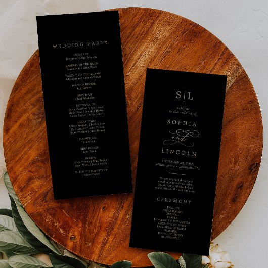 ロマンチックな金ゴールド書 |ブラックモノグラム結婚ズ プログラム