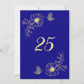 ロマンチックな金ゴールド王室のフラワーブルーのテーブル番号 招待状 (裏面)