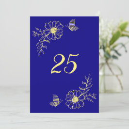 ロマンチックな金ゴールド王室のフラワーブルーのテーブル番号 招待状